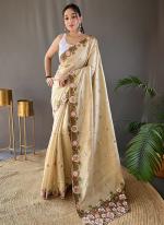 Matka Silk Cream Festival Wear Embroidery Work Saree